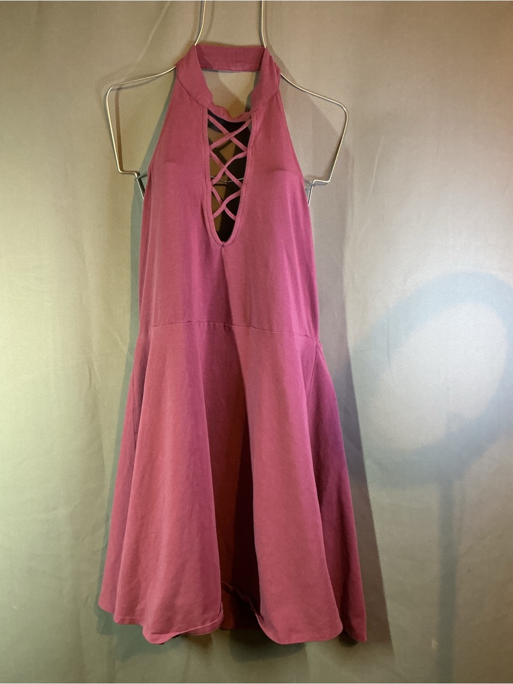 Express Rose Pink Halter Mini Dress with Crisscross Front